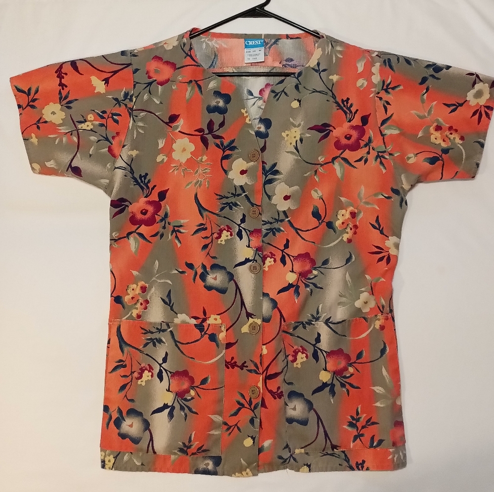 Vintage Fall Blouse Scrub Top